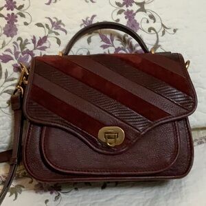 FOSSIL deep burgundy Leather Satchel with Gold Clasp
